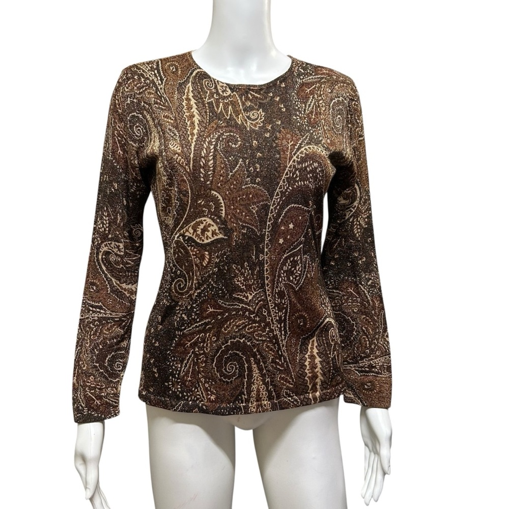 Nygard Collection Glistening Brown Paisley Top Size M